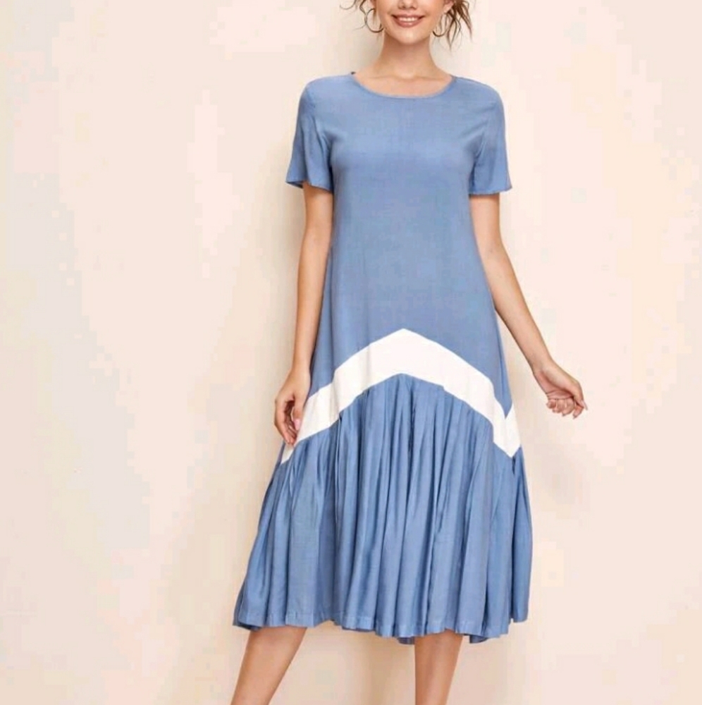 NEW Color Block Long Smock Dress
